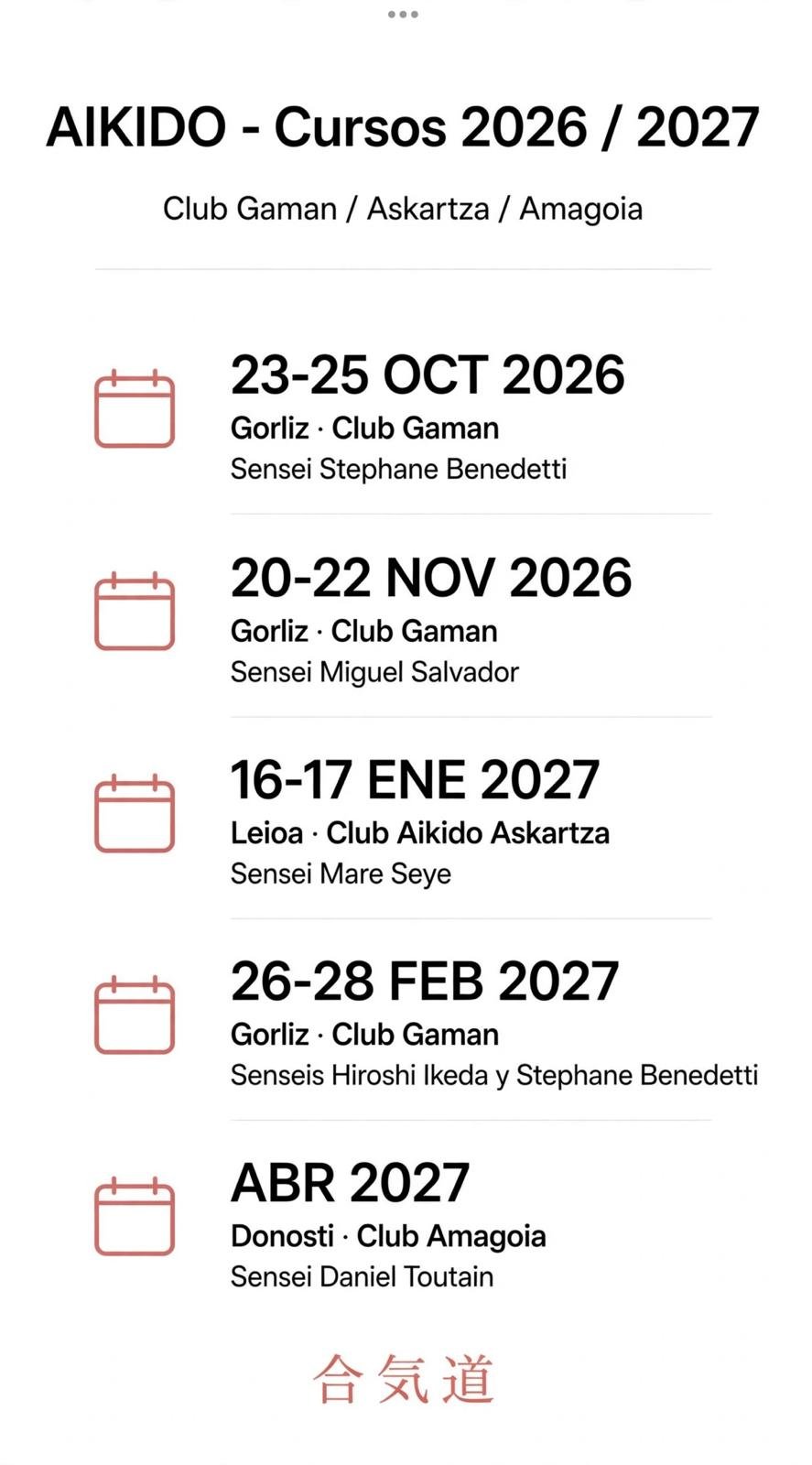 Cursos de Aikido 2026–2027